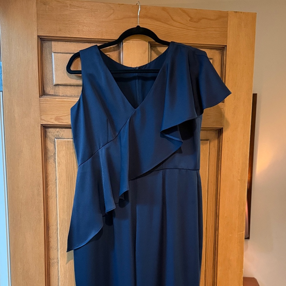 Navy One-Shoulder Ruffle Pant Suit